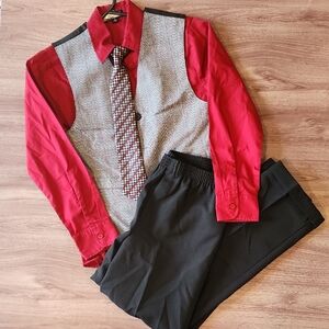 Boys Dressy Set - Shirt, Vest, Clip On Tie & Black Pants Set, Boys Size 10